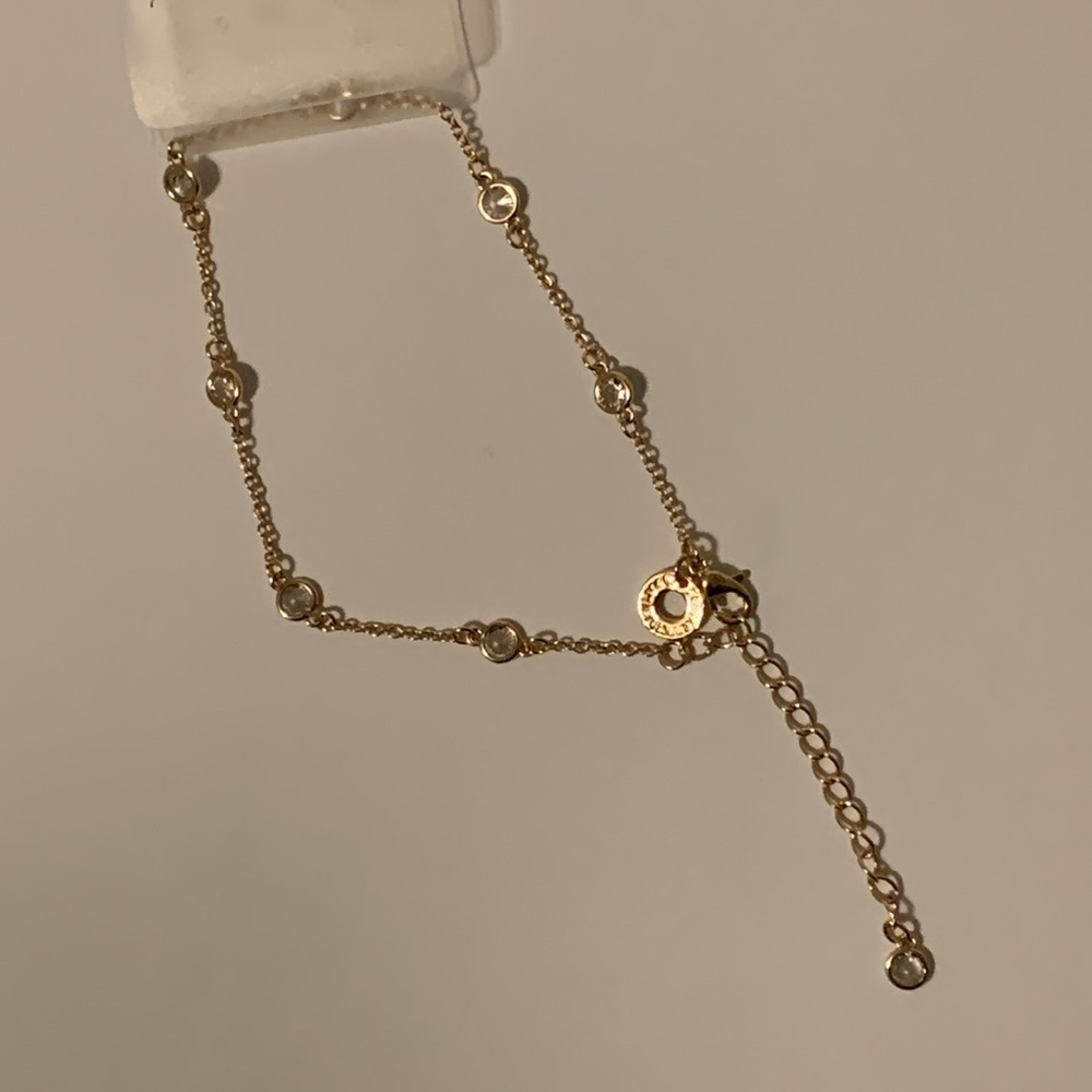 Kenneth Jay Lane CZ Gold Plated & Crystal Anklet with Organza Pouch - Picture 4 of 9